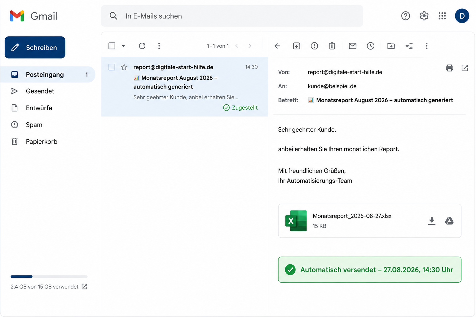 E-Mail mit Excel-Anhang wurde automatisch versendet
